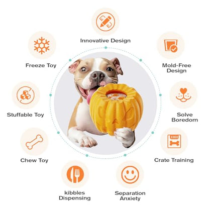 Pumpkin-Shaped Interactive Dog Toy for Dogs Multifunctional Food Dispenser, Frozen Lick Toy & Durable Chew Toy for Aggressive Chewers, Safe Nylon & Coffee Wood Fiber, Easy to Clean, Relieves Anxiety - color: Pumpkin Shape