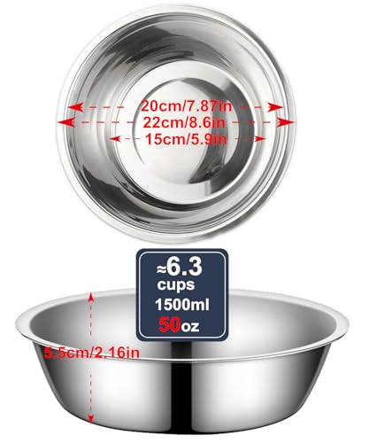 3 Pack Stainless Steel Dog Bowls, Thickened Large Capacity Pet Food & Water Dishes for Small Medium Large Dogs, Dishwasher Safe (8.6 Inch)