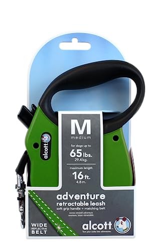 Alcott Adventure Retractable Leash, Medium, Green - color: Green, size: Medium