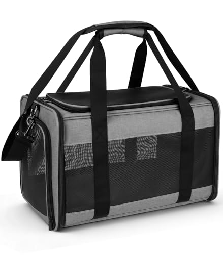 Hipubby Cat Carrier Dog Carrier for Pets Up to 16 Lbs, Soft-Sided Pet Travel Carrier for Cats and Small Dogs, Airline Approved Pet Carrying Case with Shoulder Strap & Removable Mat - Grey - color: Grey