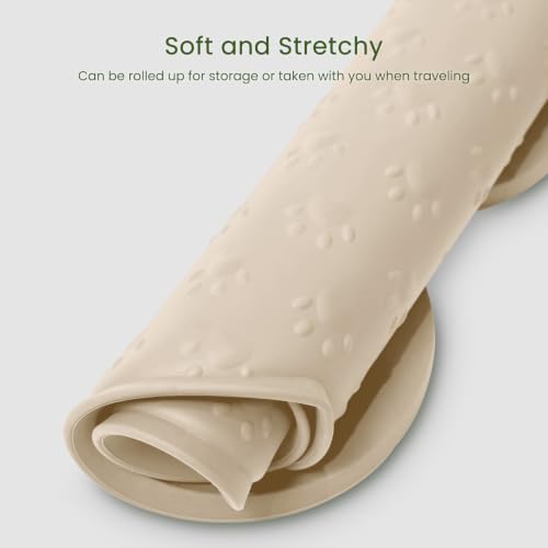 PWTAA Dog Food Mat Anti-Slip Silicone Dog Bowl Mat Thicker Pet Placemat Waterproof Cat Feeder Pad with Raised Edge Puppy Kitten Feeding Mats Suitable Small Medium-Sized Dogs Cats Eating Tray - 2PCS - color: Beige, size: 25.6" x 13"-2PCS