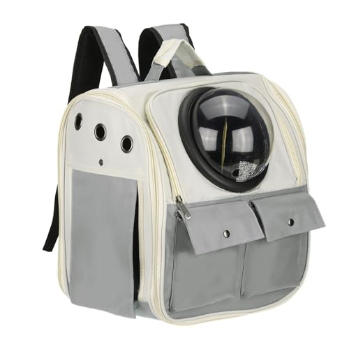 Pet Backpack Carrier, Portable and Ventilated, Oxford Cloth, Dogs Cats and Small Animals Travel Bag 13.39", (Gray, 1 Pcs), Intended for Hiking/Camping/Traveling - color: Gray