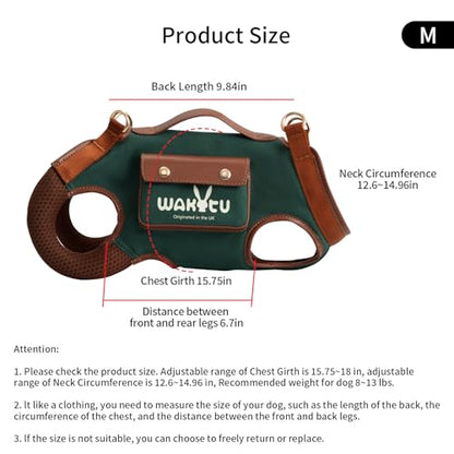 Wakytu Dog Lift Harness Dog Carrier Sling for Small Dogs & Cats,M | stylish puppy sling carrier with handle & pocket,adjustable leash,walking & travel - color: 1.0 Green, size: Medium(8-13 LBS)