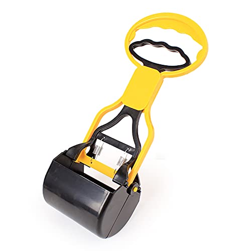 Pet Pooper Scooper for Dogs Cats Non-Breakable High Strength Material Durable Spring Easy Pick Up Grass Gravel Jaw Claw Rake for Kids Children Women Men - color: Yellow