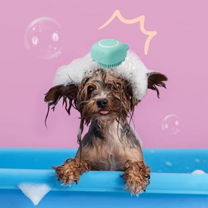 HamInWay Dog Bath Brush, 2-in-1 Dog Grooming Brush with Built-in Shampoo Dispenser, Gentle Silicone Bristles for Bath & Massage, Non-Slip Handle, Easy Clean Design for Dogs, Cats & Small Pets, Blue - color: Blue