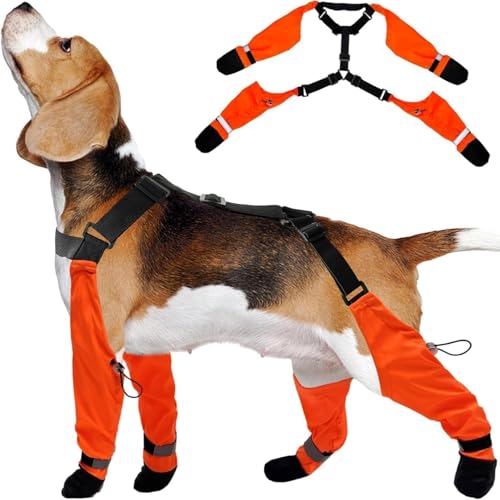 Dog Suspender Boots, Large Dog Rain Boots, Waterproof Dogs Boot Legging Pants, Anti-Slip Dogs Paw Protectors Stay-On Shoes with Suspenders for Outdoor Walk, Rain, Snow, Hike, Hot Pavement(S,Orangec) - size: Small