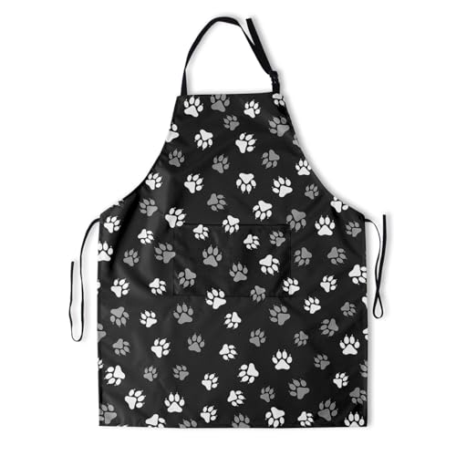 Sweetshow Cute Dog Apron with 2 Pockets and Adjustable Neck Waterproof Kitchen Cooking Dog Grooming Aprons for Women Men - color: Dog Paw 1