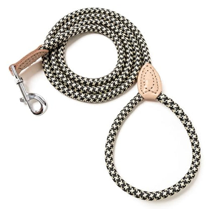Mile High Life Dog Leash, Rope Leash with Genuine Leather Connection and Heavy Duty Metal Clasp, Great for Small Medium Large Dogs(Black Khaki,48 Inch) - color: Rope Handle-Black Khaki, size: 48 Inch-1/2"