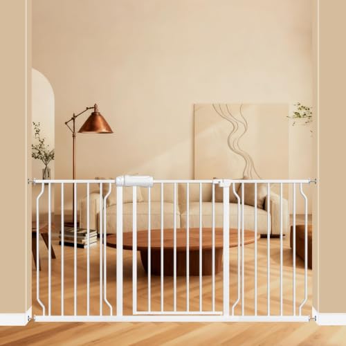 ALLAIBB Extra Wide Pressure Mounted Baby Gate Walk Through Child Kids Safety Toddler White Long Large Pet Dog Gates with Extension for doorways Kitchen and Living Room (57.48-62.20"/146-158cm) - color: White, size: 57.48-62.20"/146-158cm