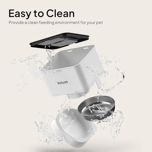 VOLUAS Automatic Cat Feeders - Timed Pet Feeder for Cats and Dogs with Dry Food Dispenser, Desiccant Bag, Programmable Portion Control, 4 Daily Meals, 10s Voice Recorder | Programmable Portion Control, Up to 4 Meals Daily, Dual Power Supply, Power-Off Mem