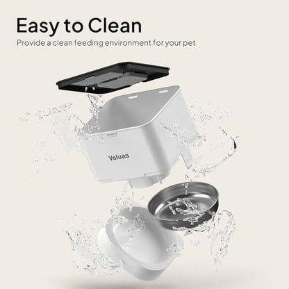 VOLUAS Automatic Cat Feeders - Timed Pet Feeder for Cats and Dogs with Dry Food Dispenser, Desiccant Bag, Programmable Portion Control, 4 Daily Meals, 10s Voice Recorder | Programmable Portion Control, Up to 4 Meals Daily, Dual Power Supply, Power-Off Mem