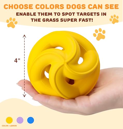 Natural Rubber Indestructible Dog Toys, Durable Dog Chew Toys for Aggressive Chewers - Interactive Dog Toy Balls for Anxiety Relief, Safe for Most Breeds, Fetch Training, 4", Lemon - color: Lemon