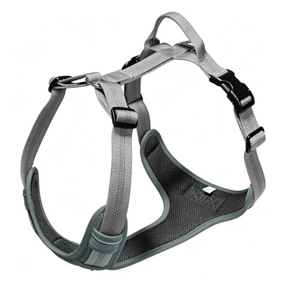 No Pull Dog Harness, Adjustable Vest with Front & Back Metal Leash Clips, Reflective for Safe Night Walks, Traffic Handle & Seatbelt Compatible, Breathable Padded Harness, Grey, L - color: Grey, size: L