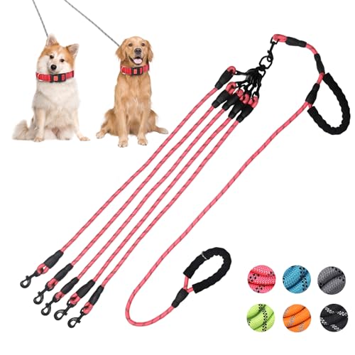 Dual Dog Leash, 360° Anti-Tangle, No Pull, Double Handle & Reflective Double Dog Leash – Perfect for Small/Medium Dogs - color: Pink, size: 4 Way