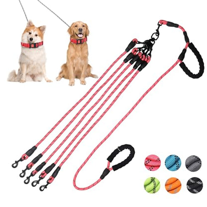 Dual Dog Leash, 360° Anti-Tangle, No Pull, Double Handle & Reflective Double Dog Leash – Perfect for Small/Medium Dogs - color: Pink, size: 4 Way