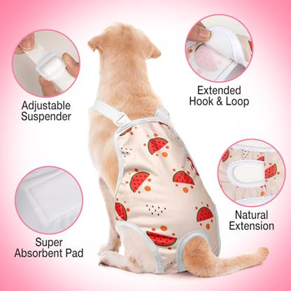 Jollywoods 3 Pack Washable Female Dog Diaper Onesie Sanitary Pantie with Adjustable Suspender, Fixed Doggie Diapers, Super Absorbent Leakproof for Dog in Heat Cycle - size: X-Large(15"-24" Waist)