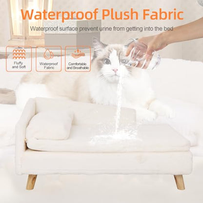 Elevated Dog Bed Couch Sofa: Wooden Dog Chair with Bolster Cushion for Small Dogs Cats Cute Pet Chaise Soft Cushion Washable, 31.7 x 18.9 Inches - size: 31.7"x 18.9"x9.3"