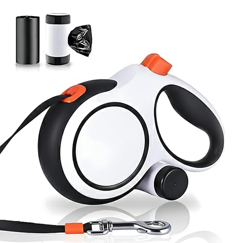26Ft Heavy Duty Retractable Dog Leash with Dispenser and Poop Bags, for Small, Medium & Large Dogs Up to 110Lbs, 360° Tangle-Free Design and a Durable Chrome Plated Hook