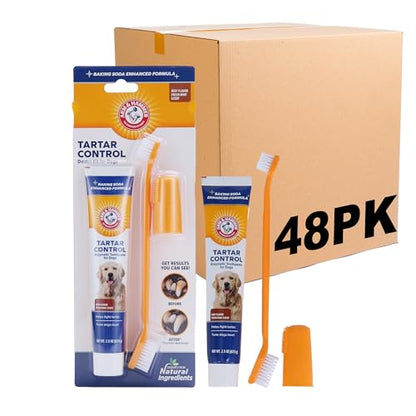 Arm & Hammer for Pets Tartar Control Dog Dental Kit, Enzymatic Toothpaste with Toothbrush and Fingerbrush, Baking Soda Formula Reduces Plaque and Tartar, Safe for Puppies, Beef Flavor, 3 Pc - 48 Pack - size: 2.5 Ounce (Pack of 48)