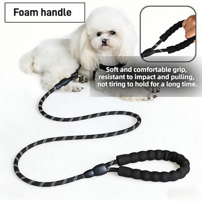 Heavy Duty Dog Leash, Black, High-Density Nylon Rope, 6 ft, Padded Foam Handle, Reflective, 360° Rotating Metal Buckle