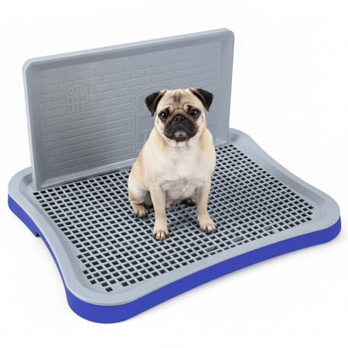Dog Toilet Indoor Dog Potty Tray with High Walls Removable Mesh Pee Pad Holder Puppy Potty Training Tray for Small Dogs, Blue