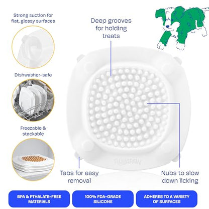 Aquapaw Lick Mat for Dogs 2-Pack XL, Suction Cup Dog Slow Feeder Pad & Licking Mat for Peanut Butter Treats – Calming Dog Bathing Aid, Stress Relief & Mental Stimulation for All Breeds - White