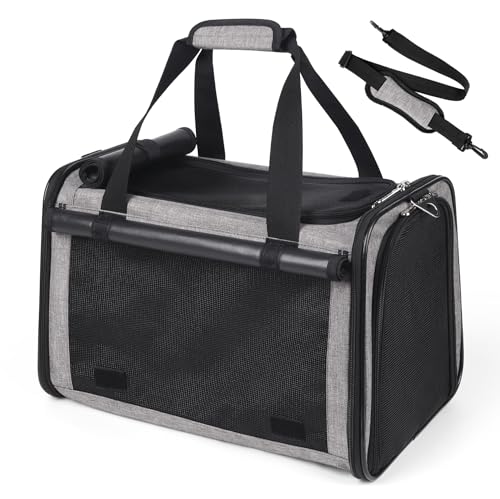 YUDODO 25 lbs Lightproof Soft Sided Large Cat Carrier for Small Dog Pet Airline Approved Travel Bag Puppy Carriers with Side Pockets & Reflective Mesh, Foldable Portable for Outdoor Car Grey - color: Grey