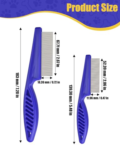CAPHONT Flea Comb for Cats with Handle, 4 Pcs Flea Brush Tear Stain Comb Grooming Face and Matted Hair Paws Pet Lice Comb for Small, Medium & Large Cat Dog Kitten Rabbit - color: Blue&Pink 4P