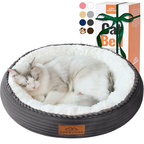 Zerbuger 20in Washable Cat Beds for Indoor Cats - Round Donut Pet Bed for Cats, Small Dogs, Puppy, Kitten - Anti-Slip Bottom, Calming Bed Gift - Dark Grey - color: Dark Grey, size: Small