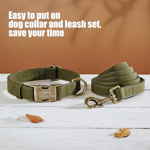 Personalized Dog Collars for Small Dogs, Custom Soft PU Leather Dog Collar with Engraved ID Name and Number, Adjustable & Durable Pet Collars with Quick Release Metal Buckle,S(10-16") - color: Deep Green-Engraving, size: Small: Fit 10-16" Neck