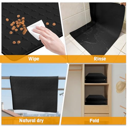 Extra Large Silicone Dog Food Mat 33.9"x21.9" – 0.27" Raised Edge Waterproof Pet Feeding Mat, Non-Slip Placemat for Multiple Bowls, Auto Feeders, Cat Fountains, Dishwasher Safe (Black/Gray) - color: Black