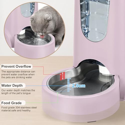 2 Pack Automatic Cat Feeder and Stainless Steel Water Dispenser, Gravity Dog Waterer Set Food Feeder and Waterer Set for Small Medium Kitten Puppy Pets(1 Gallon x 2, Violet) - color: 1 Gallon x 2 - Violet