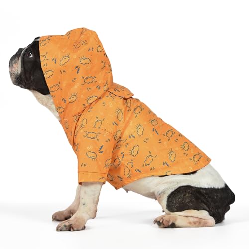 The Dodo Rainy Days Printed Raincoat for Dogs, Orange, Size Small; Water Resistant Dog Raincoat with Hook-and-Loop Drape Closure, Easy Clean PVC Material - size: Small