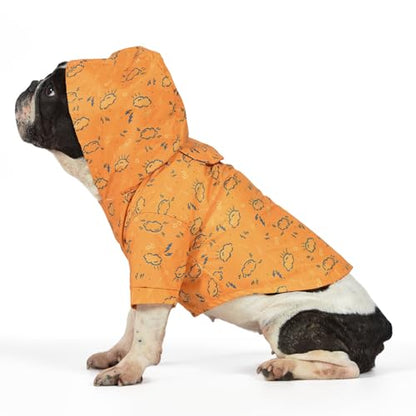 The Dodo Rainy Days Printed Raincoat for Dogs, Orange, Size Large; Water Resistant Dog Raincoat with Hook-and-Loop Drape Closure, Easy Clean PVC Material - size: Large