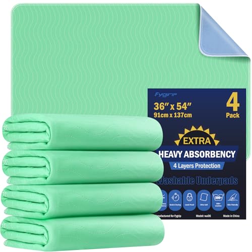 4 Pack 36” x 54” Extra Heavy Absorbency Washable Underpads, Waterproof Nursing Pads Incontinence Bed Pads, Reusable Washable Pee Pads for Dogs, Diaper Changing & Adults, Mattress Protector - size: 4 Pack - 36" x 54"