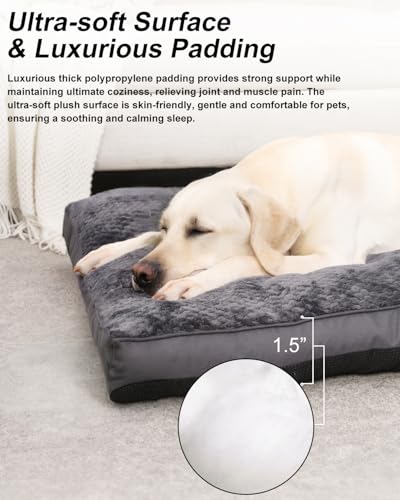 EMSLX Dog Bed, Washable Cozy Plush Dog Crate Beds, Soft Comfy Kennel Pad Anti Slip Pet Sleeping Mat for Large, Jumbo, Medium, Small Dogs Breeds (35.0 L x 22.0 W x 1.5 Th Inches, Dark Grey) - color: Dark Grey