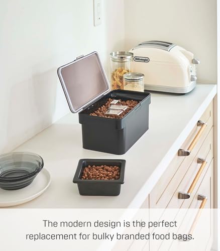 YAMAZAKI Home Tower Airtight Pet Food Storage Container - Cat And Dog Food Holder Bin With Transparent Lid And Handle - Small - Polypropylene - 0.8 Gallons, 3 Liters - color: Black, size: Small