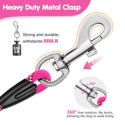 Dog Leash Heavy Duty 4/5/6ft XiaZ 2 Handles Dog Leashes for Medium Large Dogs 1/2 Inch 1000lb Strength Reflective PVC Waterproof-Handles Metal Hook Dual-Handle Rope Leash Nighttime Safety - color: Red, size: 4FT (1/2")