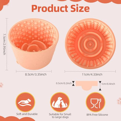 Dog Slow Feeder Lick Bowl, Non-Slip Dog Licking Treat Dispenser, Slow Feeder Bowls for Small Medium Large Breed Dogs, Anxiety Relief & Anti-Choking, BPA Free Silicone (Light Orange, 1.6 Cup) - color: Light Orange