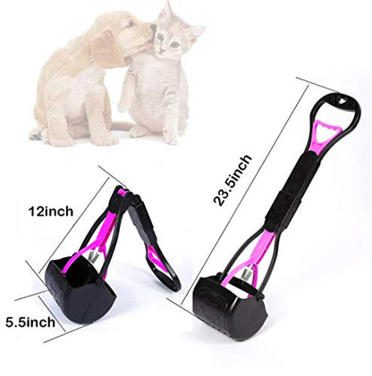 Pet Pooper Scooper, 24" Long Handle Portable Poop Scooper for Large and Small Dogs Cats, Foldable Dog Poop Pick Up Tool, Sturdy Garbage Rake Picker for Garden Backyard Grass Dirt Gravel (Pink) - color: Pink