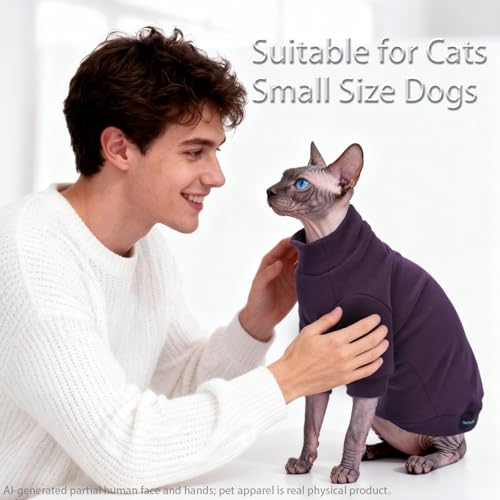 Sphynx Cat Clothes Fleece Cats&Small Dogs Pullover Sweater | Soft warm fleece, covers belly. Stretchy, easy on. Washes well. For small dogs & cats: daily walks, naps, AC rooms. - color: DP2, size: X-Large