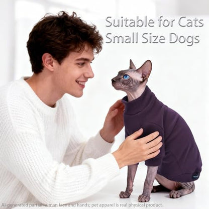 Sphynx Cat Clothes Fleece Cats&Small Dogs Pullover Sweater | Soft warm fleece, covers belly. Stretchy, easy on. Washes well. For small dogs & cats: daily walks, naps, AC rooms. - color: DP2, size: X-Large
