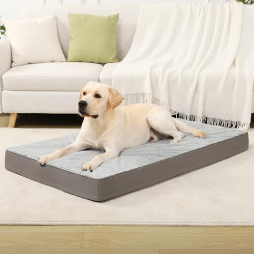 KSIIA Orthopedic Dog Bed Waterproof Dog Crate Bed for Extra Large Dogs Deluxe Plush Washable with Egg Crate Foam & Removable Cover, 47 x 29 Inch, Gray - color: Light Grey, size: 47.0"L x 29.0"W x 4.0"Th