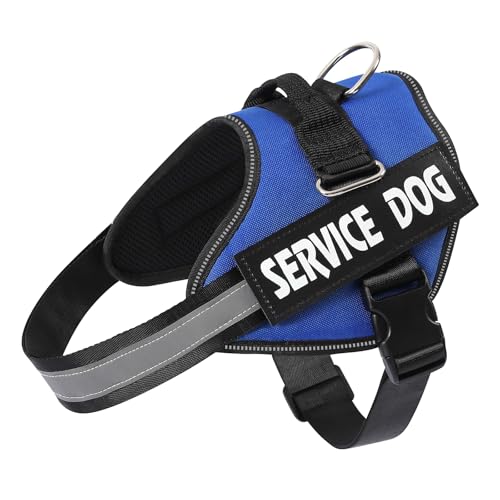 MUMUPET Service Dog Harness, No Pull Reflective Adjustable with Handle, Soft Breathable Padding for Small Dogs, 2 Removable Velcro Patches (Blue, S) - color: Blue, size: Small