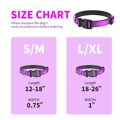 Reflective Dog Collar with Buckle, Heavy Duty Dog Collars with Soft Padded, Adjustable, Ultra-Durable, Pet Collar for Small Medium and Large Dogs (Purple, S) - color: Purple, size: S (12-18'')