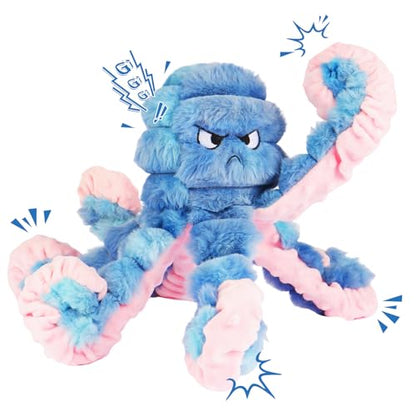 Tough Octopus Dog Toy, Interactive Squeaky & Crinkle Tug of War Toy for Aggressive Chewers, Large Durable Plush Chew Toys to Keep Dogs Busy- Crinkle Octopus, Large (Blue) - color: Blue
