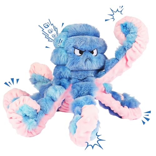 Tough Octopus Dog Toy, Interactive Squeaky & Crinkle Tug of War Toy for Aggressive Chewers, Large Durable Plush Chew Toys to Keep Dogs Busy- Crinkle Octopus, Large (Blue) - color: Blue