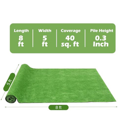 Tangkula 8Ft x 5 Ft Artificial Turf Rug, Realistic Indoor Outdoor Garden Lawn Landscape with 0.3" Pile Height, Grass Turf with Drainage Holes, Dog Potty Pad Fake Faux Grass for Patio, Balcony, Yard
