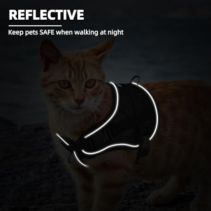 PUPTECK Cat Harness and Leash Set Escape Proof, Adjustable Reflective Kitten Jacket Easy Control, Pet Vest Harness for Cats Small Dogs Puppies Walking and Travel - color: Black, size: Small