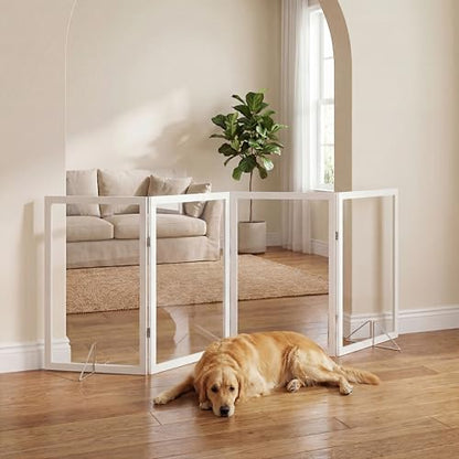 Extra Wide Clear Dog Gate ，4 Panel （71.97" W*31.5" Tall ） Wooden Dog Gate, Clear Acrylic Pet Gate，Transparent Freestanding Pet Gate for Doorways Stairs - size: 72" W*31.5" Tall (4 Panel)